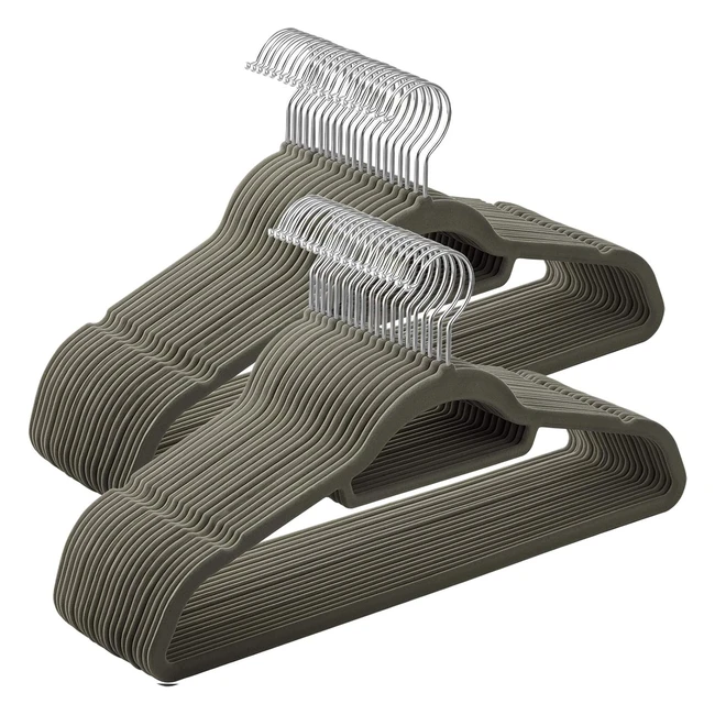 Songmics Velvet Hangers Set of 50 - Nonslip Coat Hangers with Tie Bar and 360 Swivel Hook - Space Saving - Silver/Grey CRF50V