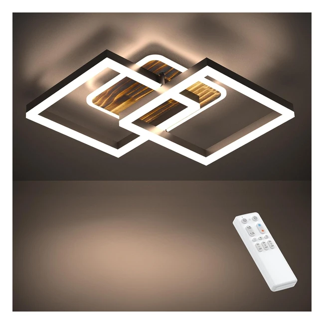 Plafoniera LED Soffitto Vintage Dimmerabile 40W 3600lm - Design Geometrico - Funzione Memoria - Legno Nero