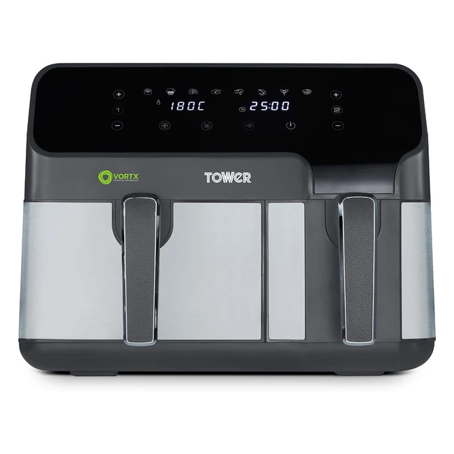 Tower T17099 Vortx 52L 33L Eco Dual Basket Air Fryer 1700W Black