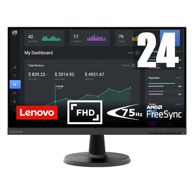 Lenovo D2440 Moniteur Full HD 23.8 pouces 1920 x 1080 75 Hz VA Panel HDMI DisplayPort AMD Radeon FreeSync Noir