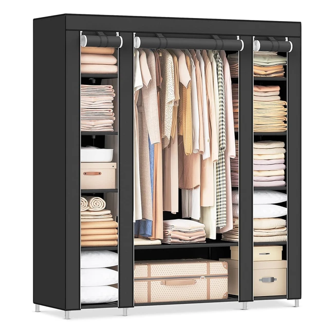 Songmics Stoffschrank mit Kleiderstange und Regalen Sofaüberzug für Schlafzimmer Ankleidezimmer 150 x 45 x 175 cm Schwarz LSF03H