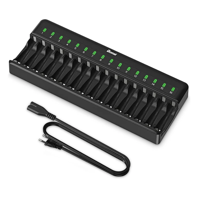 Cargador de Baterías Bonai 16 Ranuras AA AAA Nimh Nicd Carga Inteligente LED - Negro