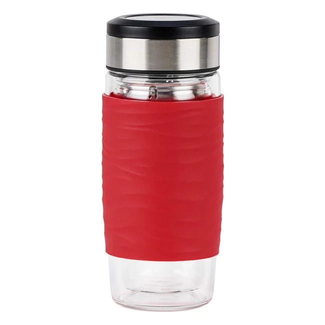 emsa N20804 Teetasse Teetasse aus doppelwandigem Glas 0,4 Liter herausnehmbarer Sieb BPA-frei 100% auslaufsicher spülmaschinenfest 360 Trinköffnung rot