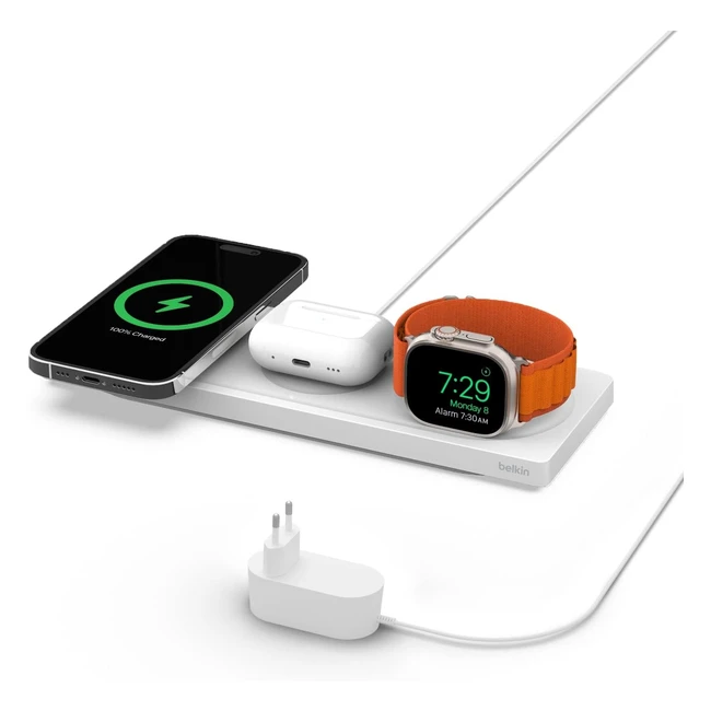 Chargeur 3en1 Belkin Magsafe Certifié MFI pour iPhone et Apple Watch - Recharge Rapide