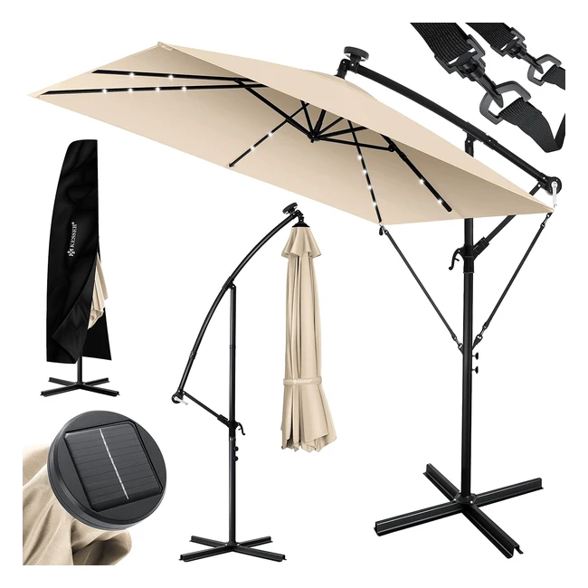 Kesser Ampelschirm Holly rechteckig LED Solar 350cm inkl. Abdeckung - Windsicherung mit Kurbel - UVSchutz Aluminium wasserabweisend