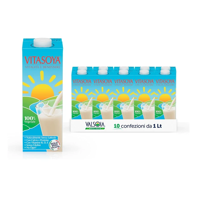 Vitasoya Soyadrink 100% Vegetale Box 10 Tetra Brik 1000ml Senza Lattosio