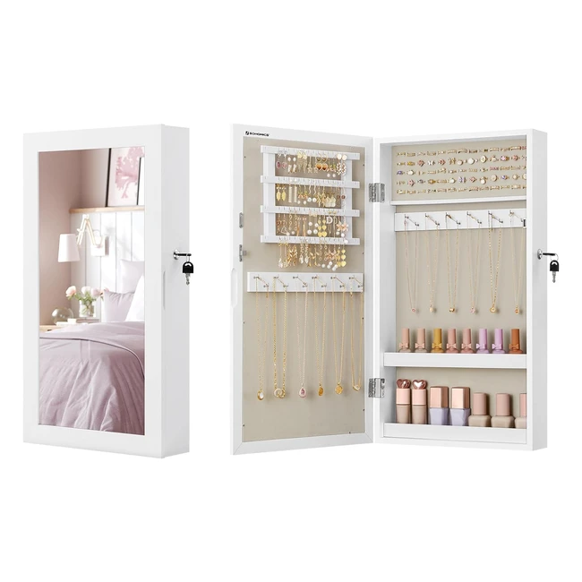 Songmics Greige JJc051W02 Schmuckschrank Spiegel Schrank Wand Schrank abschließbar platzsparender Schmuck Organizer weiß