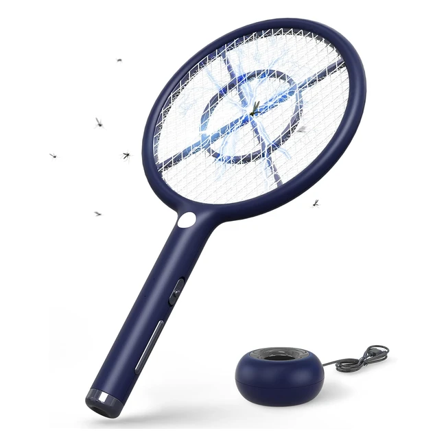 Raquette électrique insectes 4000V recharge sans fil USB anti moustique LED protection maille 3 couches bleu