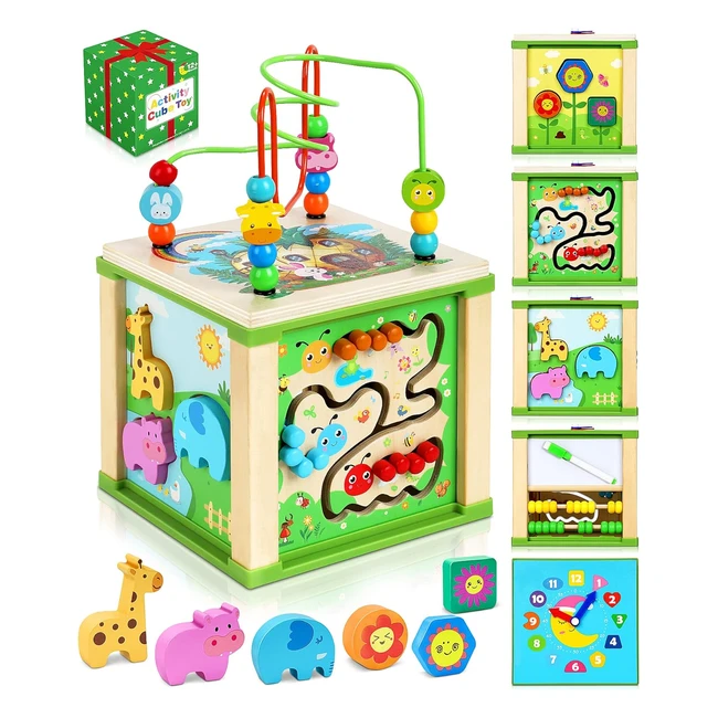 Cubo Attività Motorie in Legno 6 in 1 - Giochi Montessori - Regalo Bambini 1-3