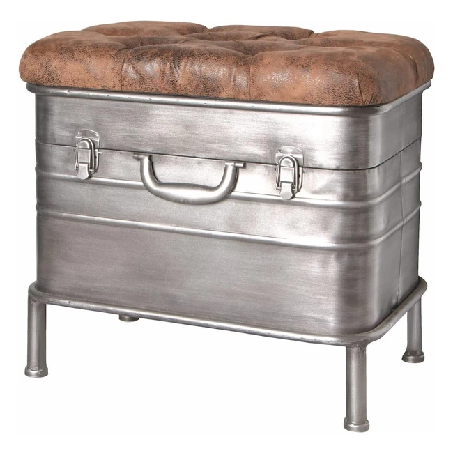 Banc métal brun anthracite Haku L 51 x P 34 x H 48 cm - Look vintage, revêtement cuir synthétique