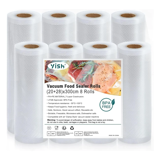 Yish Rollos Envasadora al Vacío 8 Rollos 2028x300 cm - Bolsas Reutilizables Sin BPA