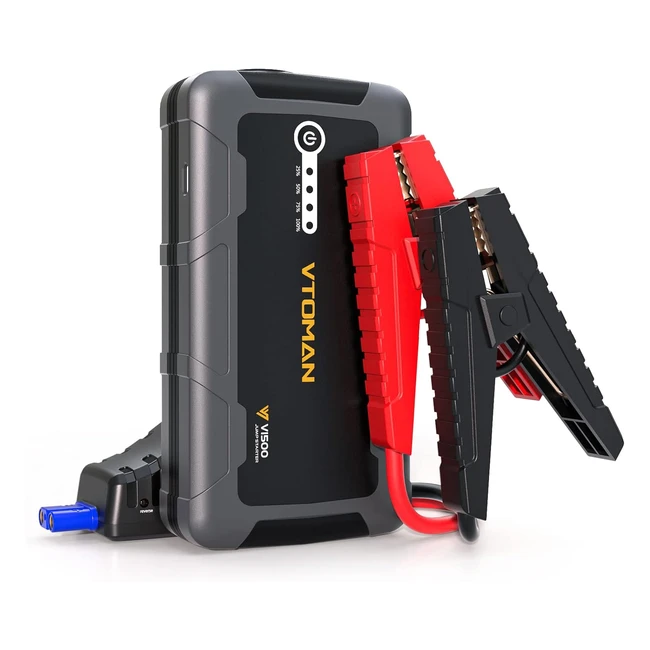 VTOMAN Avviatore Emergenza Auto 1500A Portatile 12V Batteria Benzina 6L Diesel 4L Booster Torcia LED Ricarica Intelligente