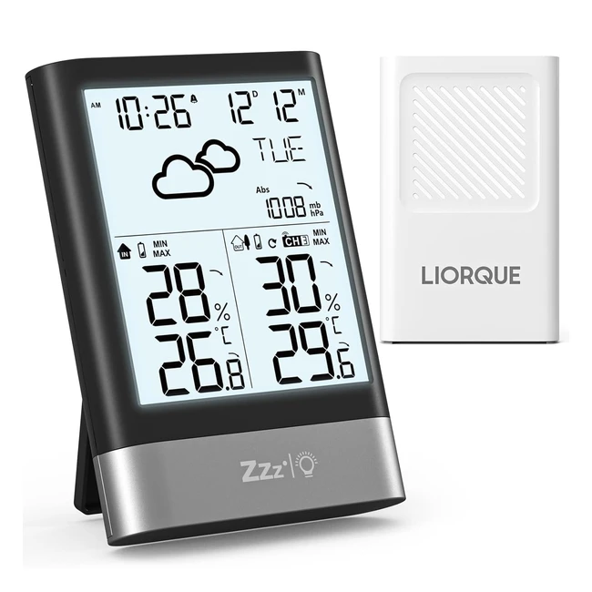 Estación Meteorológica Interior Exterior Liorque - Sensor Exterior - LCD - Temperatura Humedad Presión - Fecha Previsión