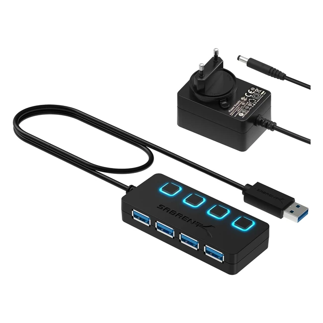 Sabrent Hub USB 3.0 de 4 Puertos con Interruptores de Alimentación Individuales y LEDs - PS5 Xbox PC Laptop Gaming HBUMP3
