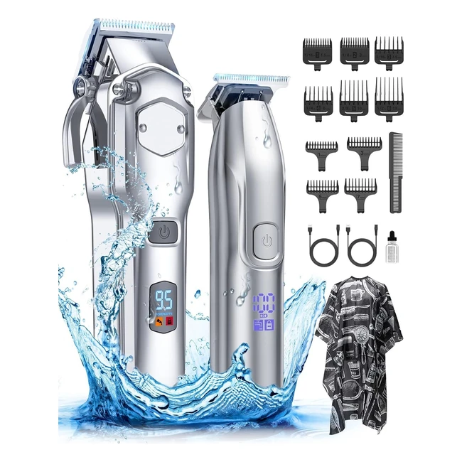 Romanda Juego de Cortapelos y Recortadora de Hoja en T para Hombres Profesional IPX7 LED