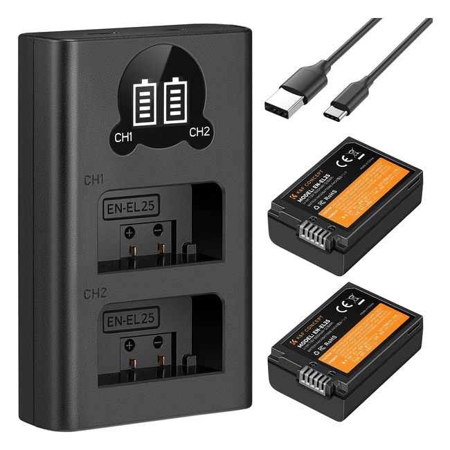 KF Concept 1600mAh EN-EL25 Battery & Dual USB-C Micro B Charger for Nikon Z Series Z30 Z50 ZFC