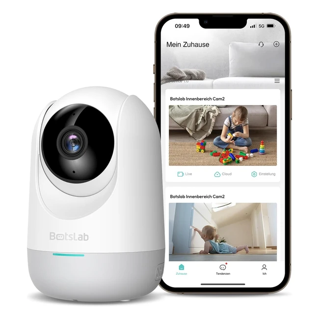 botslab 2k Überwachungskamera Innen Babyphone mit Kamera 360 WLAN Kamera Überwachung mit Bewegungserkennung Geräuscherkennung 2-Wege-Audio Nachtsicht Alexa kompatibel 2.4GHz WiFi