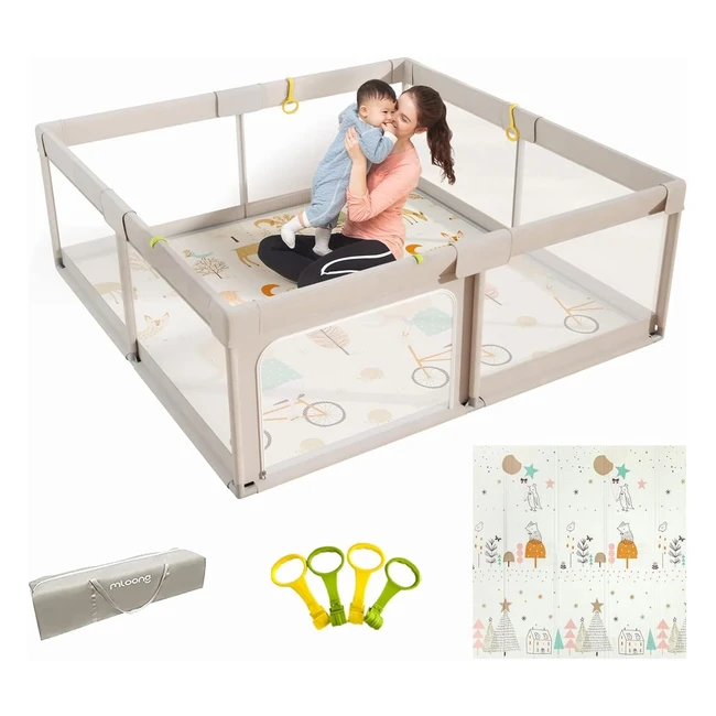 Parc Enfant Mloong 150x150x68cm - Tapis Enfant - Parc Bébé XXL - Barrières - Filet Respirant - Ventouses