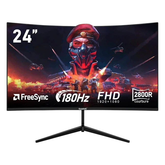 Moniteur Gaming Incurvé 24 pouces 180Hz FHD 1080P 1ms Freesync 100 sRGB VESA7575mm Noir