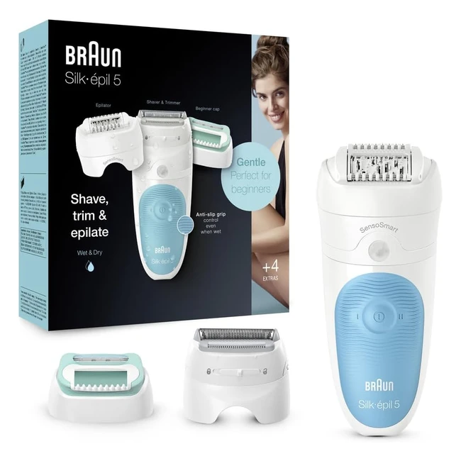 Braun Silkpil 5 Sensosmart Epilator for Women 5610 - Hair Removal Lady Shaver & Trimmer - Wet Dry - 100% Waterproof - UK 2 Pin Plug - White Blue