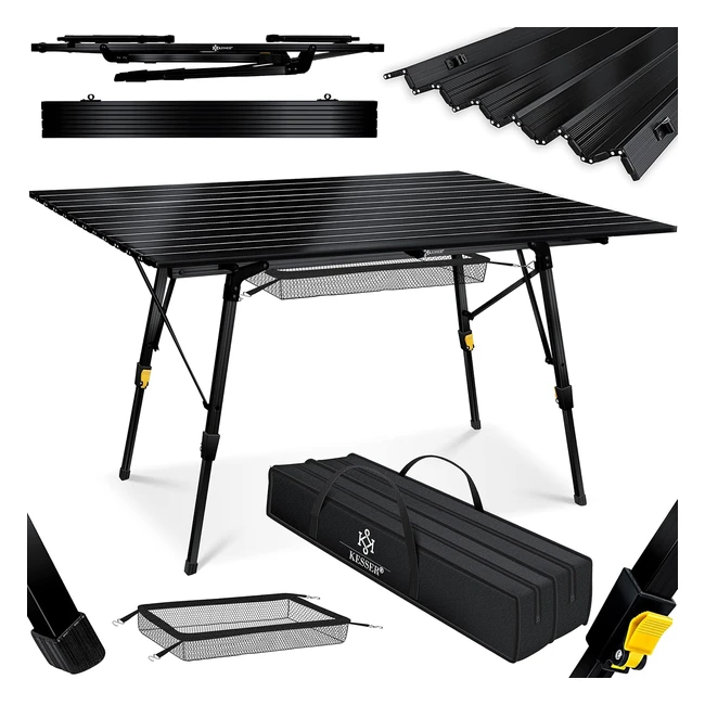 Kesser Campingtisch Aluminium höhenverstellbar tragbar 120 x 70 cm bis 30 kg schwarz