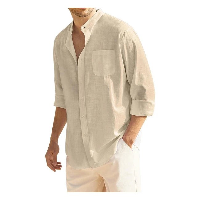 Camisa Coofandy Algodón y Lino Manga Larga Hombre Verano Yoga