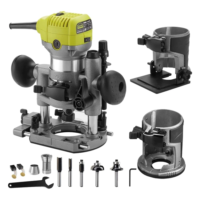 Dewinner Fresa Elettrica Compatta 220V 710W - 3 Basi Incluse - 3 Pinze da 6mm e 8mm - 5 Frese in Carburo