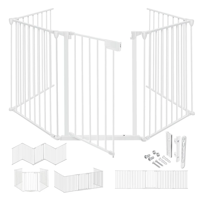 Kesser Kaminschutzgitter mit Tür 420 cm Metall Ofenschutzgitter Laufgitter Barrieregitter Tierschutzgitter Türschutzgitter für Kindersicherheit 7teilige Elemente 60 x 75 cm weiß