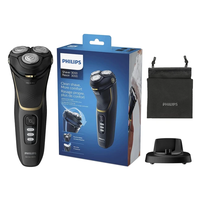 Philips Series 3000 Wet or Dry Men's Electric Shaver | 5D Pivot Flex Heads | Noir Gold | PowerCut Blades