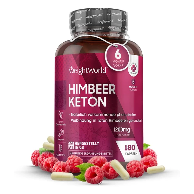 Pure Raspberry Ketones Kapseln 6 Monate Vorrat 1200 mg Himbeerpulver 180 vegane Kapseln natürliche getestete Zutaten für Keto mit reinem Himbeerfruchtextrakt WeightWorld