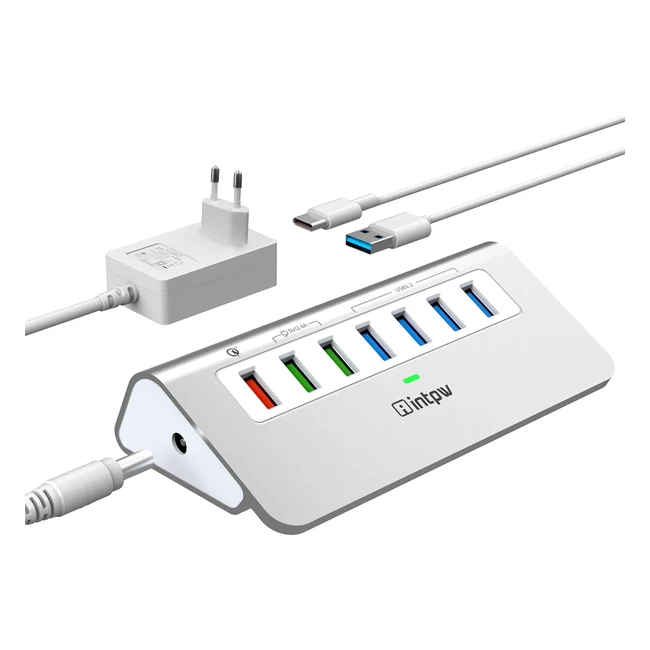 Hub Dati USB 32 Alimentato 10 Gbps 7 Porte Splitter 4 USB 32 Gen2 3 Ricarica Rapida Adattatore Alimentazione 30W