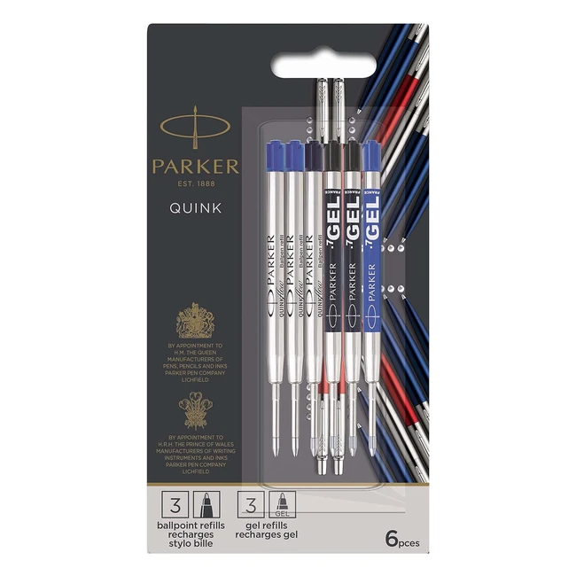 Parker Jotter London Ballpoint & Gel Pen Refill Discovery Pack - 3 Quinkflow Refills & 3 Quink Gel Refills