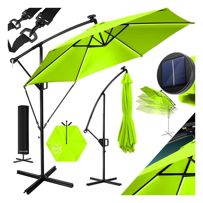 Kesser Aluminium LED Solar Cantilever Parasol Ø 300 cm inkl. Abdeckung Fernbedienung Kurbelvorrichtung Kurbelschirm mit Ständer 360 Funktion UV-Schutz Aluminium wasserabweisend Garten