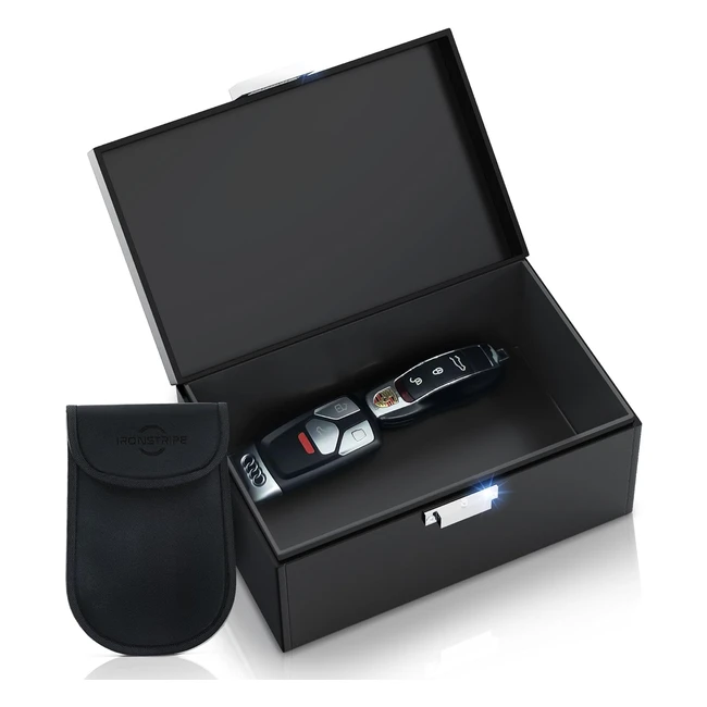 Ironstripe Faraday Box for Car Keys - Extra Large 19 x 12 x 9 cm - RFID Key Box and Faraday Pouch - Antitheft Signal Blocking
