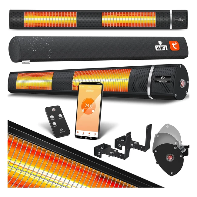 Kesser Infrarot-Heizstrahler 3000 W IR Gastro Bar Terrassenheizung mit Fernbedienung inkl. Schutzhülle Schwarz