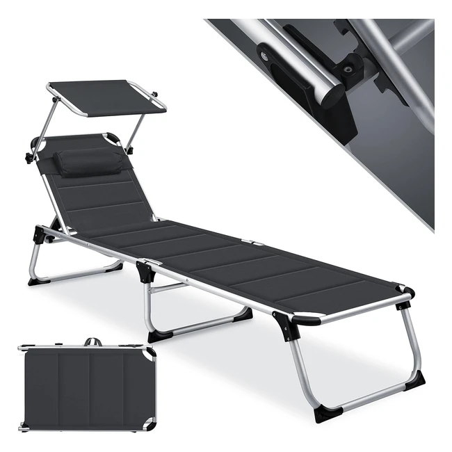 Kesser Sonnenliege mit Dach Gartenliege klappbar Sonnendach 4-stufig verstellbare Rückenlehne ergonomisch tragbar Aluminium für Garten Strand Freizeit