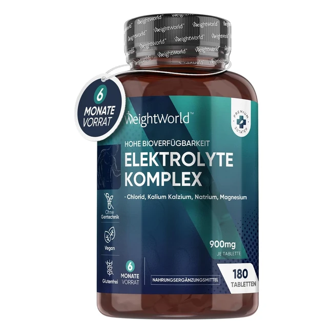 Elektrolyt Tabletten 900mg - Magnesium Kalzium Kalium Natrium Chlorid - Muskelfunktion - Keto Ernährung - 180 Tabletten - WeightWorld