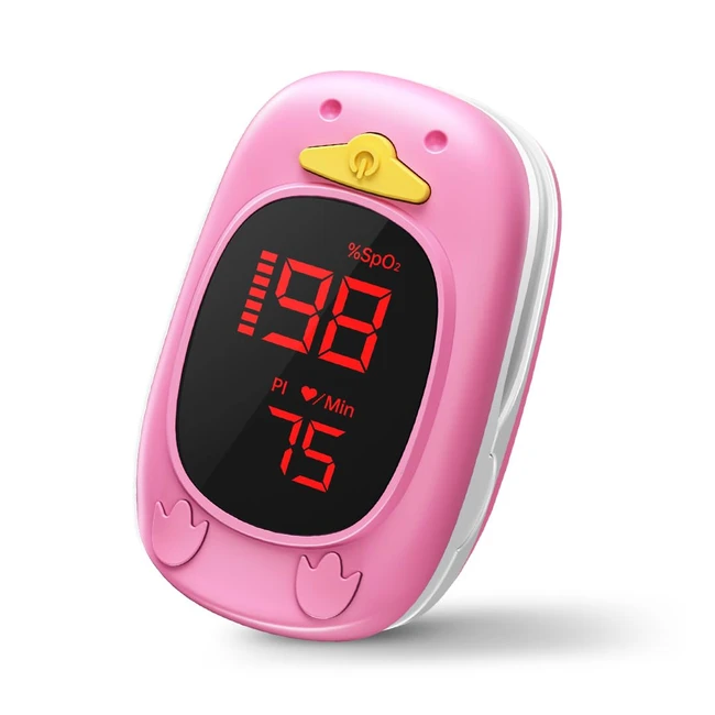 Oxímetro Pediátrico Holfenry - Diseño Lindo - Profesional - Monitorización de Oxígeno en Sangre - Frecuencia Cardíaca - Pi Rosa