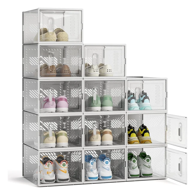 Scatole per scarpe Funlax Shoe Box 12pcs trasparenti bianche - Organizzazione spaziosa