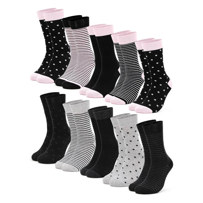 Occulto 10 Paar Damensocken bunt gestreift mit Punkten Herzen und Weihnachtsmotiven niedliche Baumwoll-Damensocken in verschiedenen Mustern für Winter und Sommer