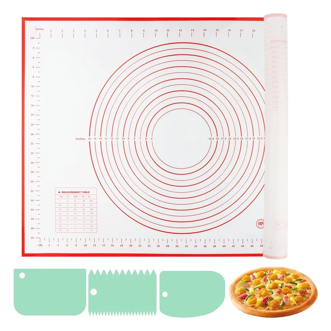 Spianatoia per impastare 5070 cm - Tappetino silicone antiscivolo - Riutilizzabile - Forno - Biscotti - Rosso3 raschietti