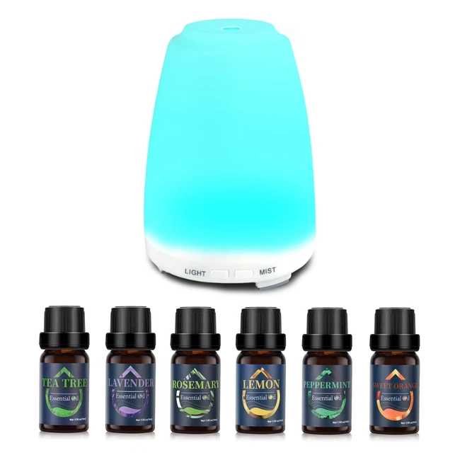 Diffusore Oli Essenziali 200ml - GMSYSW - 6x10ml Oli Essenziali - 7 Colori LED