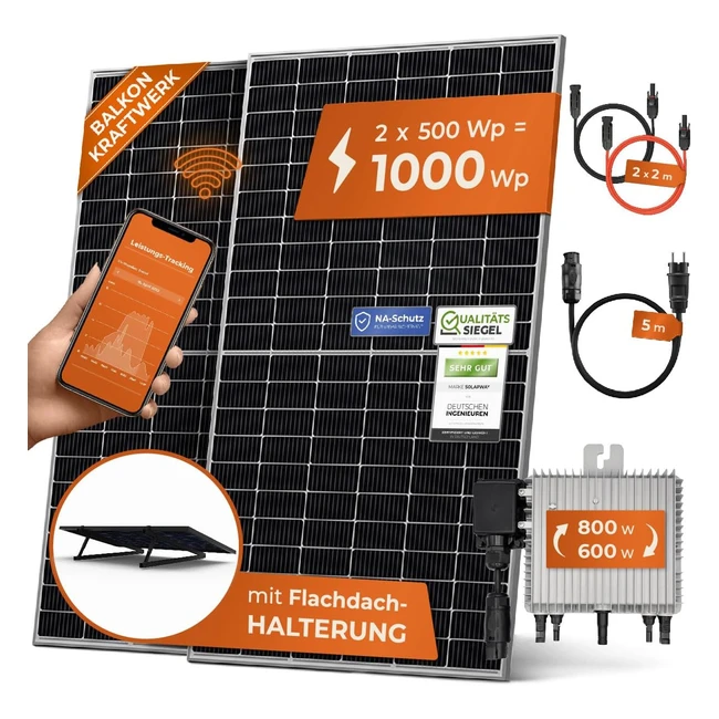 Solarway Balkonkraftwerk 1000W komplett Steckdose 600800W einstellbar 2x500W JasolarModule Wechselrichter