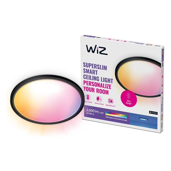Plafonnier WiFi Superslim 22W Noir - Wiz - Réf. 123456 - Contrôle via Alexa & Google
