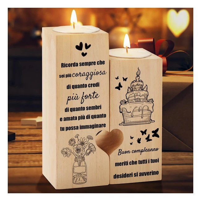Portacandele in Legno Cuore - Regalo Compleanno Donna Uomo - Aclyshield - Idea Regalo Unica