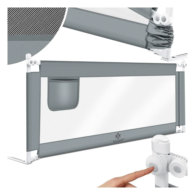Kesser Bettgitter 180 cm Bettschutzgitter Kinderbettgitter für Kinder Baby Bettschutzgitter klappbar Kinderbett Sicherheitsgitter Fallschutz Bett Elternbett Höhe 72 bis 96 cm grau