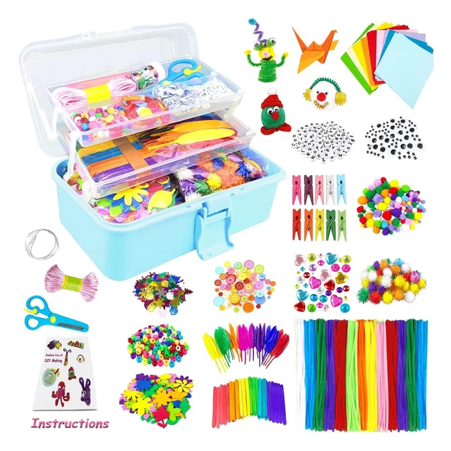 Kit Lavoretti Creativi per Bambini DIY Art Craft Set - Vluinani Scovolini Pipa Colorati Pompon Sticks Piume - Regali Fai da Te