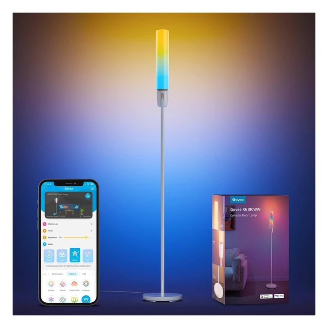 Lámpara de Pie LED Cilíndrica Govee RGBIC con Control WiFi - 64 Escenas - 1500 Lúmenes