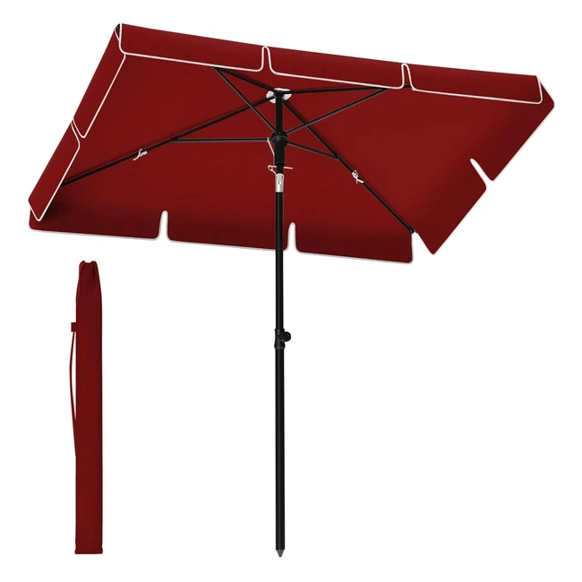 Parasol Songmics 200 x 125 cm UPF 50 Inclinable Hauteur Réglable Rouge GPU025R01