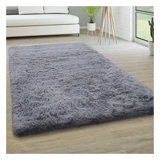 Tapis Salon Poils Longs Fausse Fourrure Shaggy Moelleux Gris 60x100cm